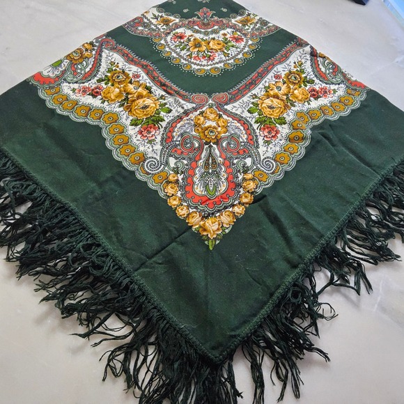 Floral Scarf Shawl Green Yellow Red White Fringe Bohemian Style Women - Picture 1 of 10